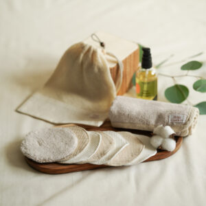 Zestaw płatków wielorazowych +myjka i ręcznik do twarzy - Len