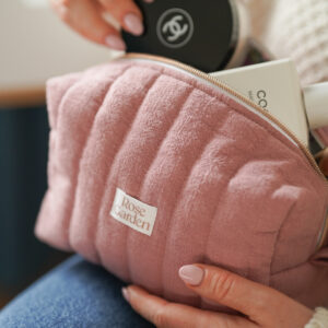 Średnia lniana kosmetyczka typu Box - brudny róż - L