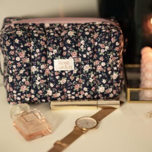 Średnia bawełniana kosmetyczka typu Box -  Romantic Roses -granat