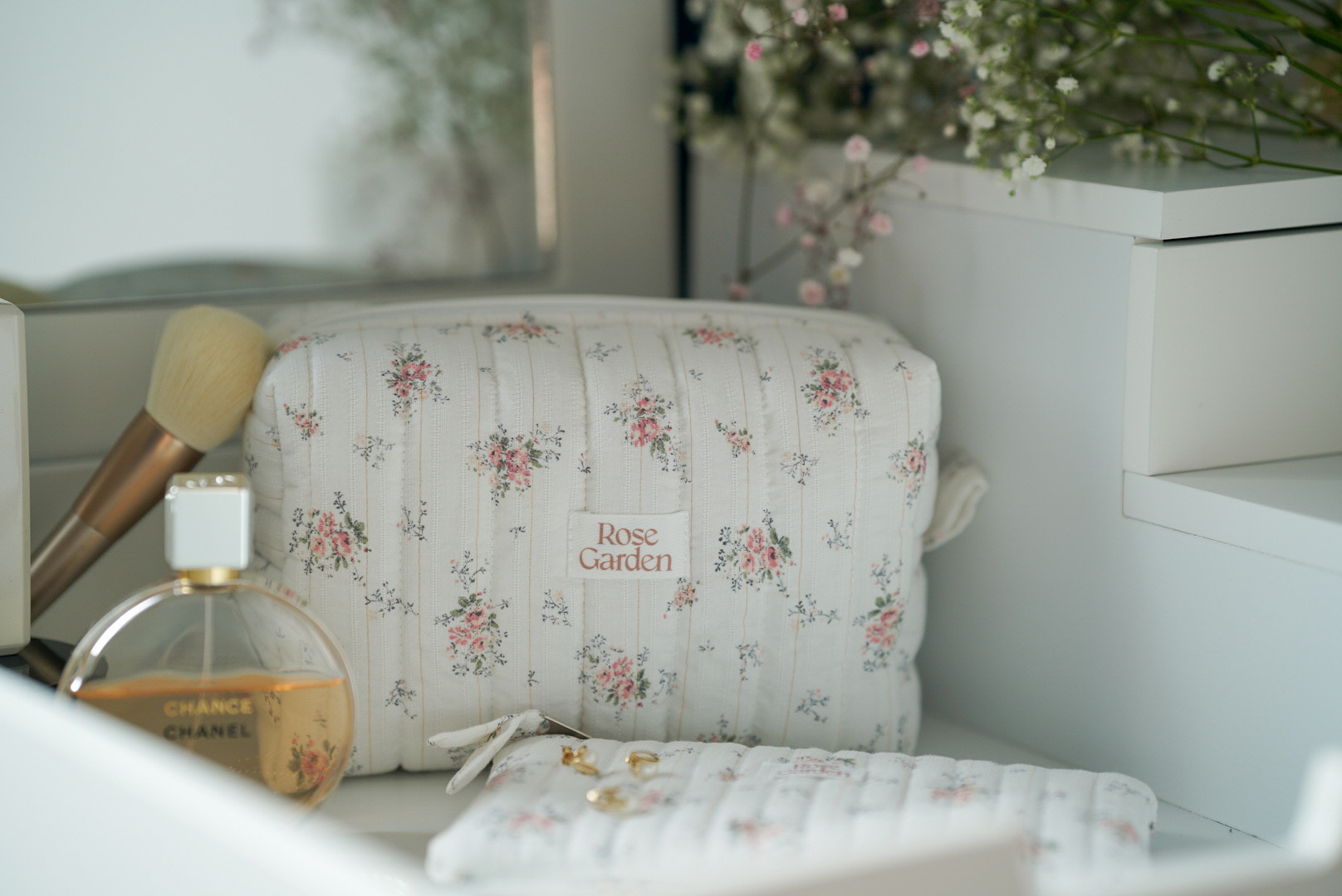 Średnia bawełniana kosmetyczka typu Box -Wedding time - L