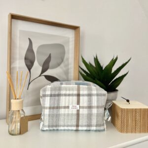 Średnia bawełniana kosmetyczka - Blue Krata