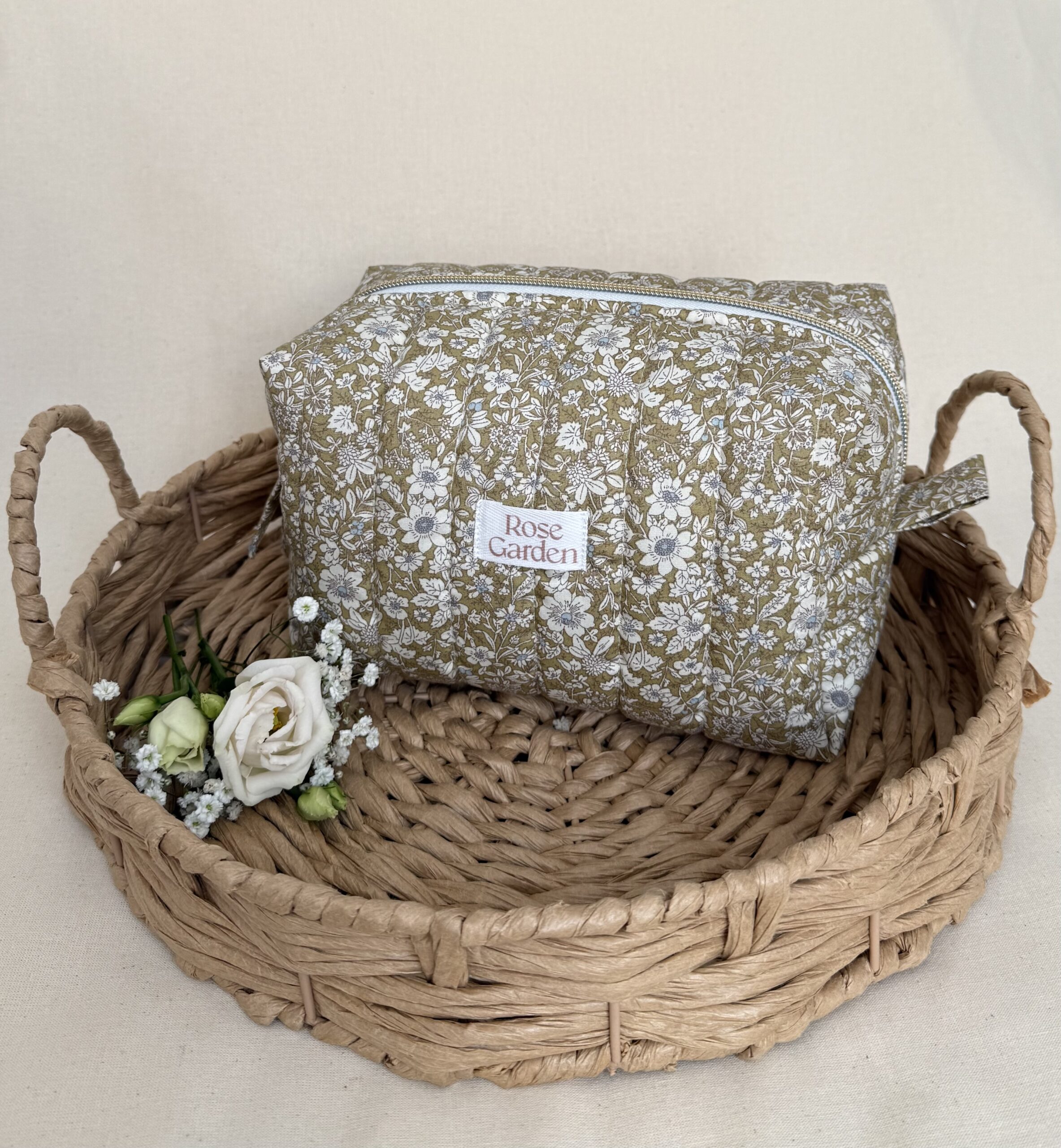 Bawełniana kosmetyczka typu Box - "English Garden" zielona - obrazek 2
