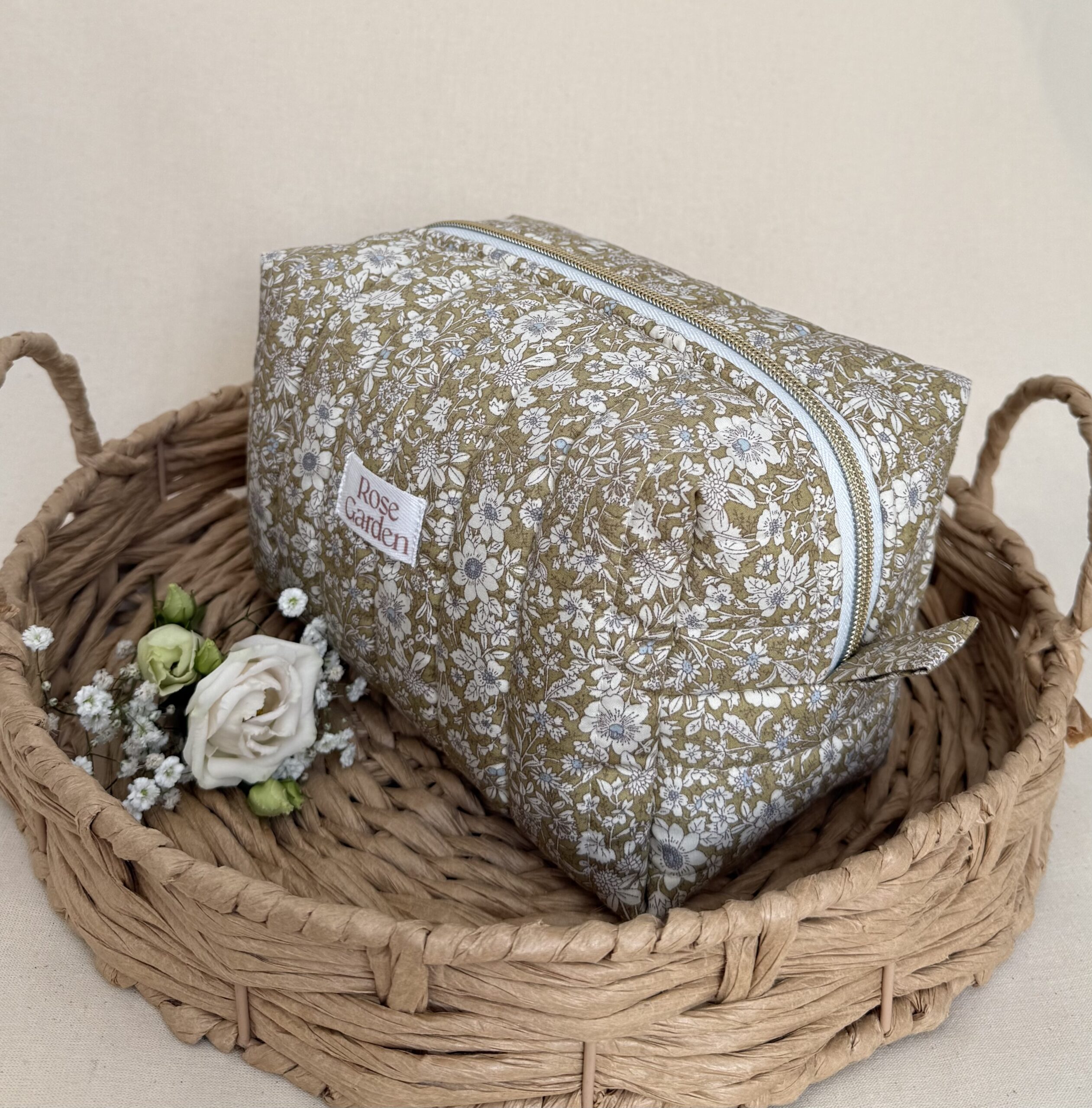 Bawełniana kosmetyczka typu Box - "English Garden" zielona