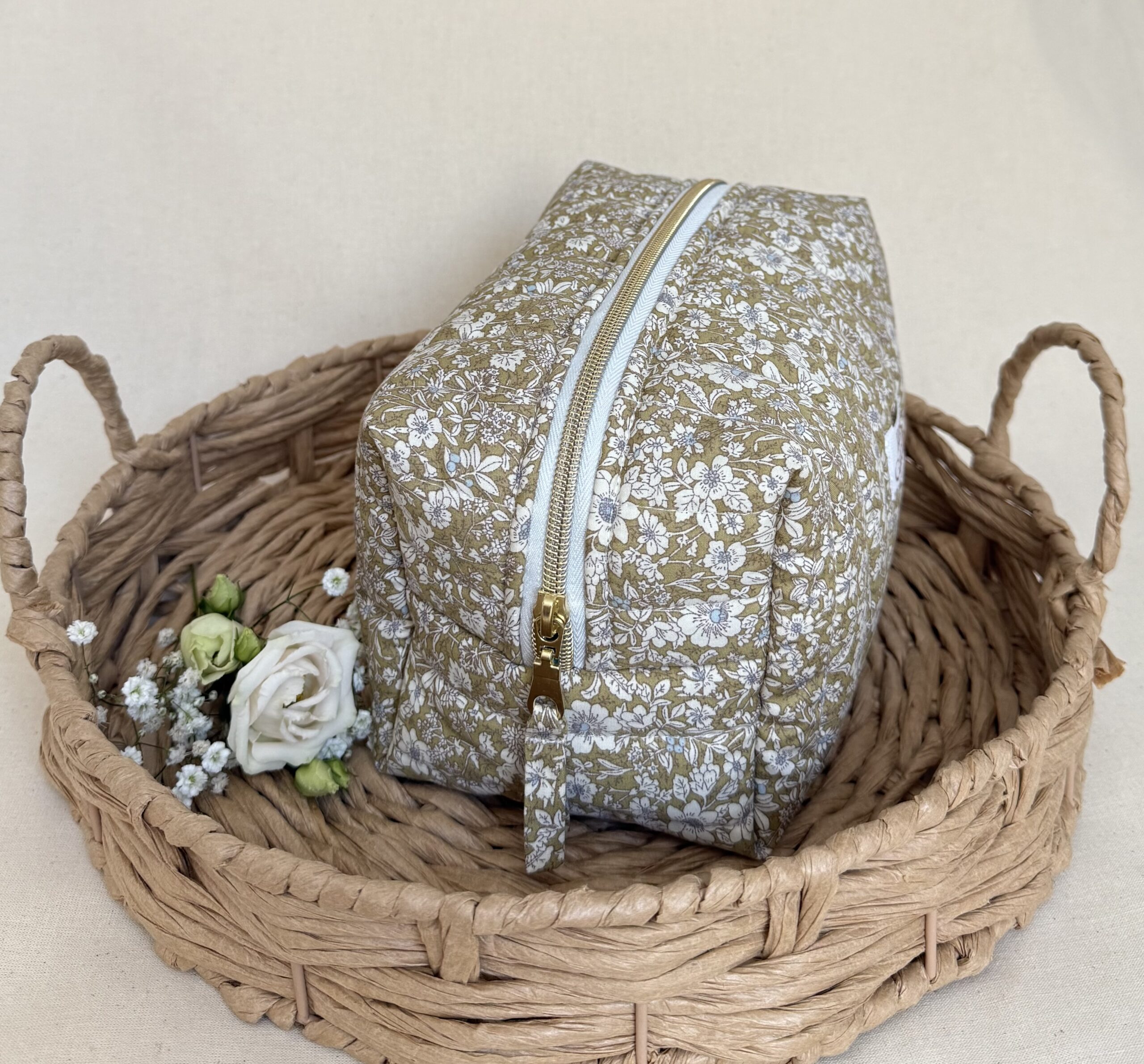 Bawełniana kosmetyczka typu Box - "English Garden" zielona - obrazek 3