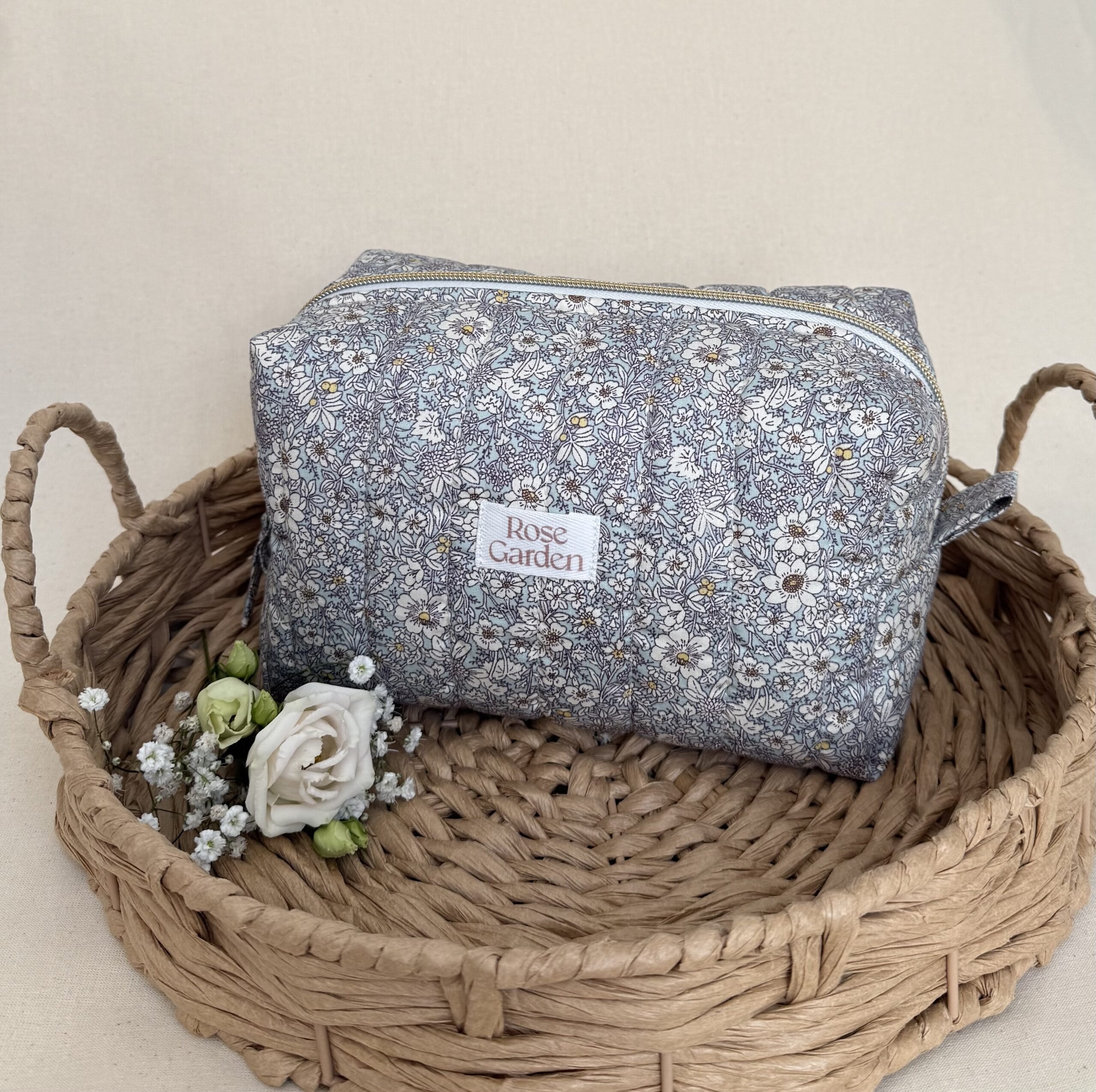 Bawełniana kosmetyczka typu Box - "English Garden" niebieska