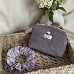 Mała kosmetyczka welurowa - Soft Rose - krata róż