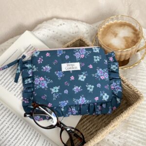 Mała kosmetyczka z falbanką – Vintage Bloom - turkus