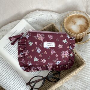 Mała kosmetyczka z falbanką – Vintage Bloom - bordo