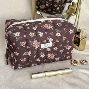 Bawełniana kosmetyczka typu Box - Vintage Bloom – brąz