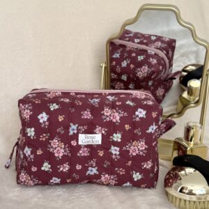 Bawełniana kosmetyczka typu Box - Vintage Bloom – bordo