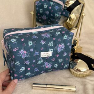Bawełniana kosmetyczka typu Box - Vintage Bloom – turkus