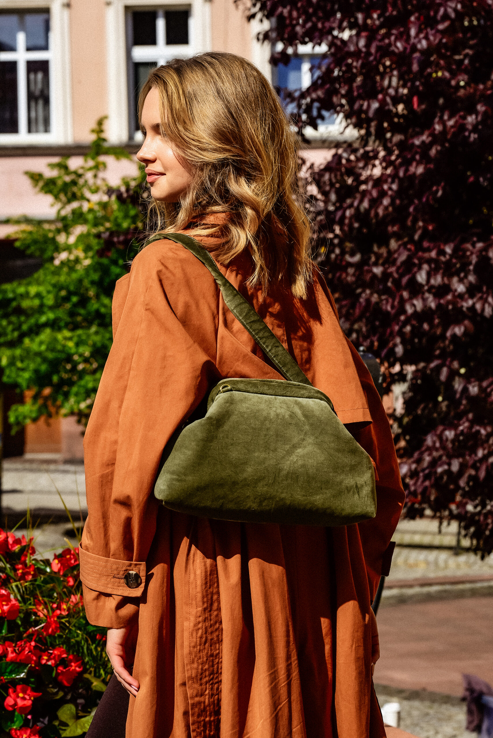 Elegancka torebka z bawełnianego weluru - khaki