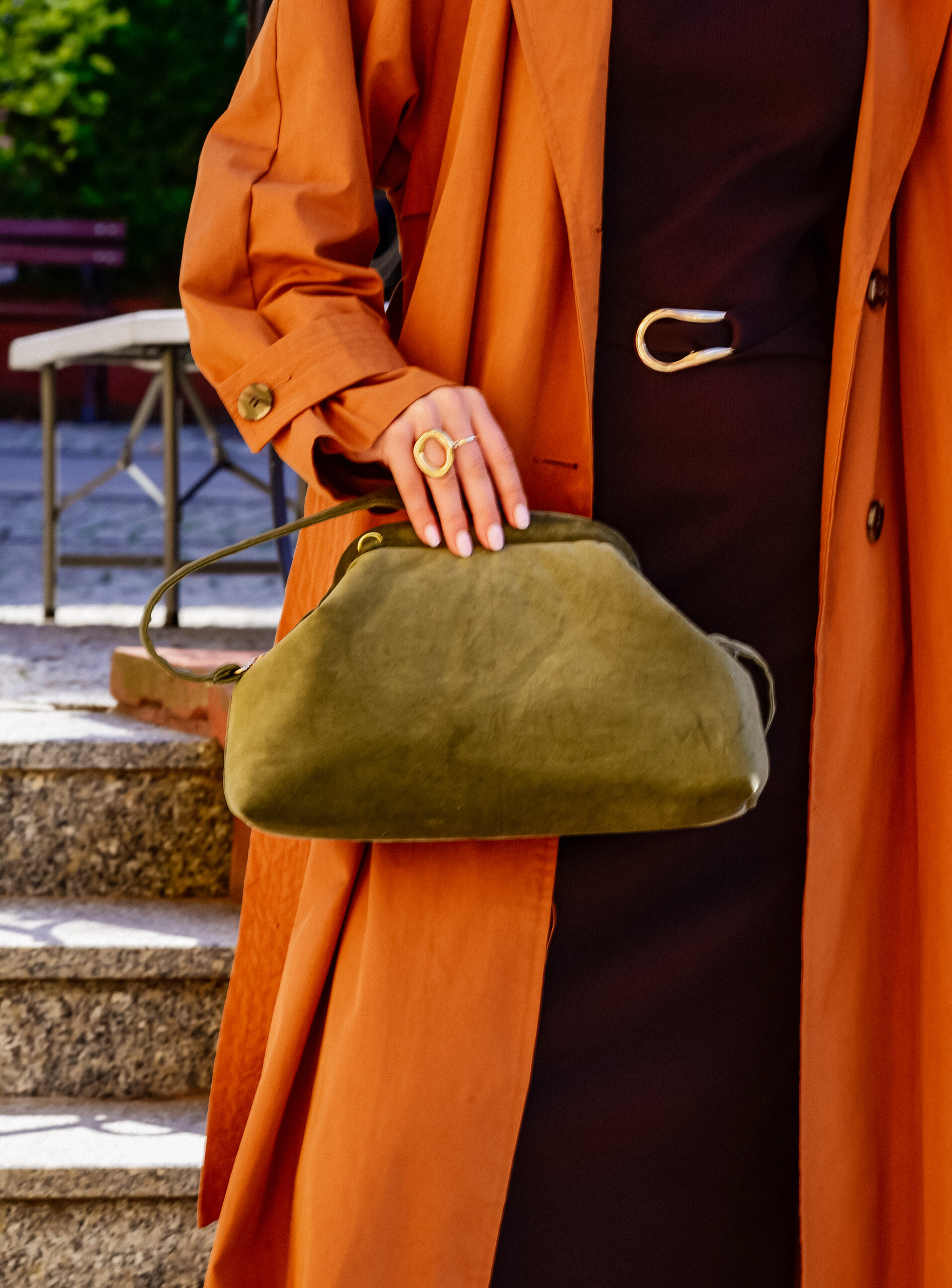 Elegancka torebka z bawełnianego weluru - khaki - obrazek 2
